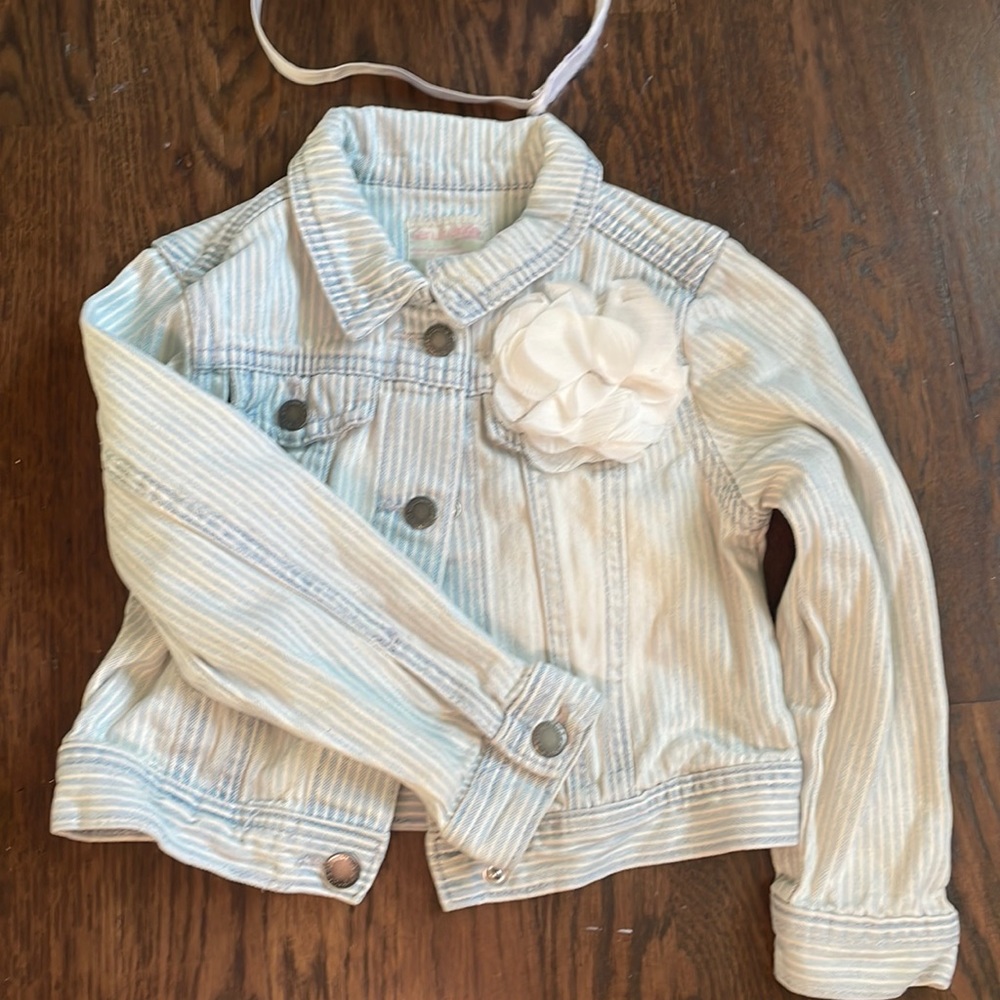 Oshkosh denim stripe coat with flower